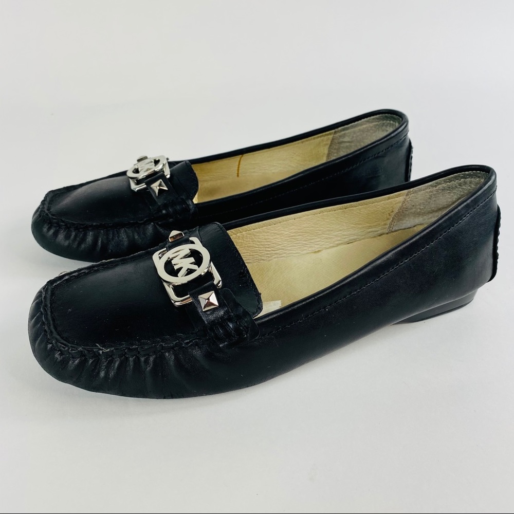 Michael Kors Black Leather Flats Loafers Logo Shoe